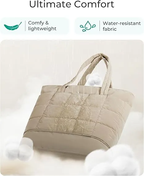BAGSMART Expandable Tote Bag for Women, Zippered Puffer Design with Water-Resistant Quilted, Nurse and Carry-On Travel Bag, Desert