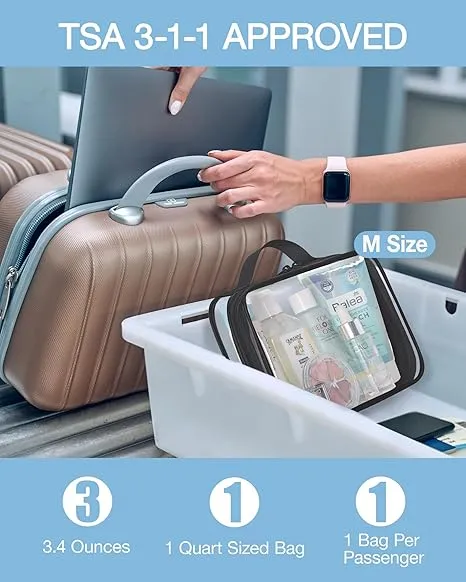 BAGSMART Clear Toiletry Bag, TSA Approved Travel Toiletry Bag Carry On Travel Accessories Bag Airport Airline Quart Size Bags water-resistant Makeup Bag for Women