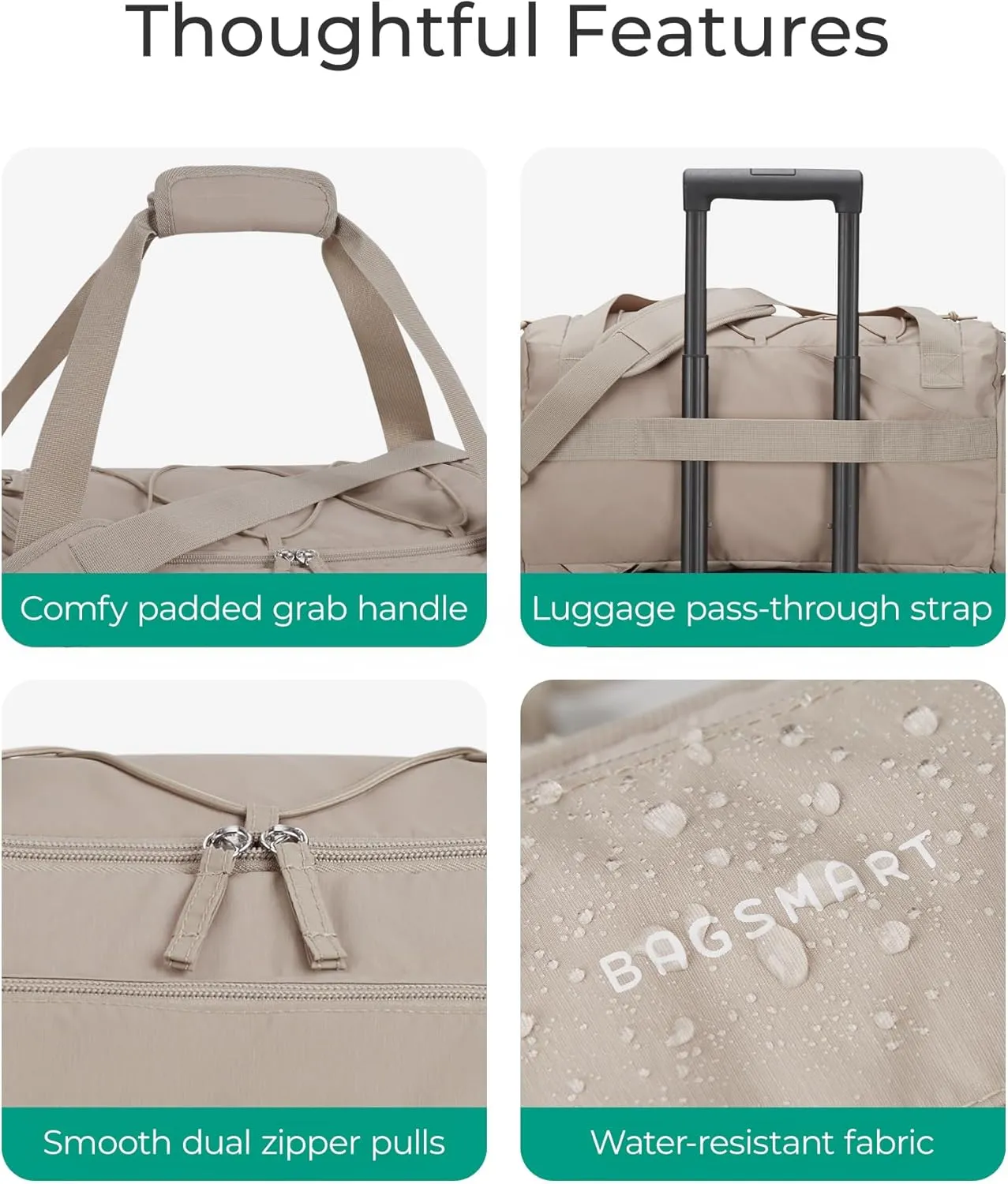 BAGSMART 4-IN-1 Gym Bag for Women, TSA Lightweight Duffle Bag for Travel with Shoe Compartment & Wet Pocket, 30L Carry On Weekender Bags for Women,Water Resistant Travel Duffel Backpack,Camel