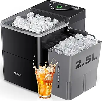 Silonn Countertop Ice Maker with Expanding Ice Basket, 9 Cubes in 6 Mins, 2.5L Ice Basket, Self-Cleaning Ice Maker with LED Touch Control, 2 Bullet Ice Sizes for Home, Kitchen, Office