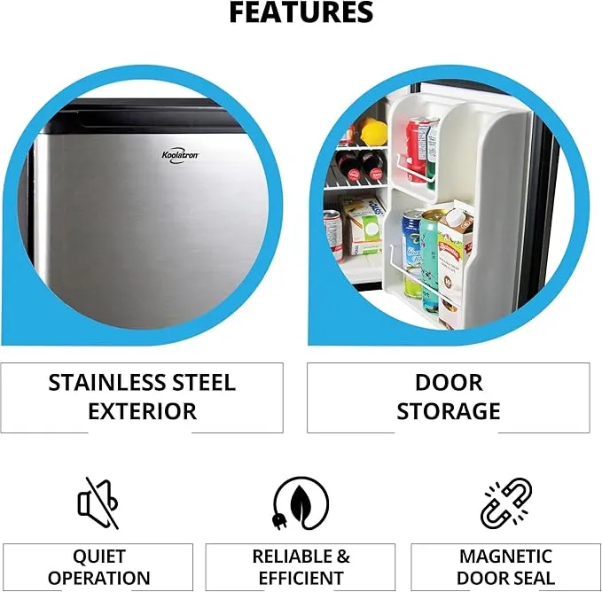 Koolatron 12V / 110V Refrigerator - Mini Fridge With Freezer For Trucks, Cool Storage For Kitchen, Bedroom, Office, Dorms, Compact Free Standing, Neveras Pequeñpara, 1.76 Cubic Feet Capacity,