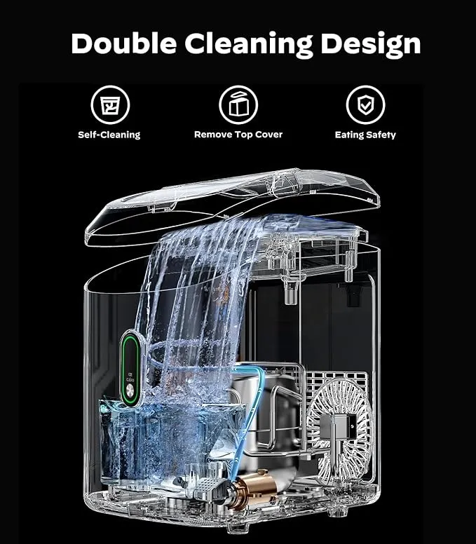 Silonn Nugget Ice Maker Countertop, Portable Pellet Ice Machine with Self-Cleaning Function, Sonic Ice Maker Produces 33lbs of Chewable Ice in 24 Hours, Ideal for Home Kitchen and Office, Bla