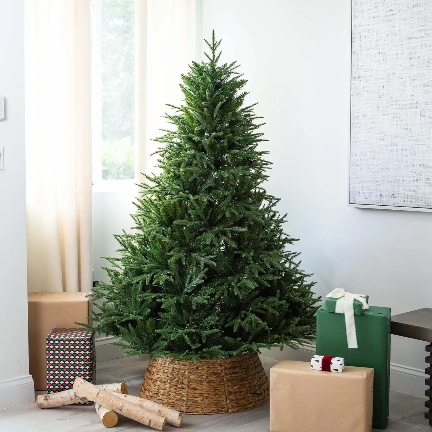 Nearly Natural 6ft. Pre-Lit Artificial Edmonton Fir Light Show Memory Shape Christmas Tree with Instant Connect Technology and 300 Color Changing LED Lights