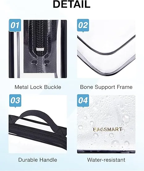 BAGSMART Clear Toiletry Bag, TSA Approved Travel Toiletry Bag Carry On Travel Accessories Bag Airport Airline Quart Size Bags water-resistant Makeup Bag for Women