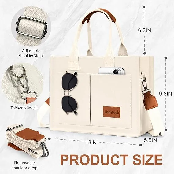 LHMTQVK Canvas Tote Bag for Women Crossbody Bag Purses Tote Bags with Pockets Travel Everyday Bag Work Bags Handbags(Blue)