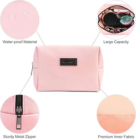 MAANGE Small Makeup Bag For Purse, Travel Cosmetic Bag Makeup Pouch PU Leather Portable Versatile Zipper Pouch For Women (Pink)