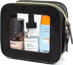 LETGO Mini Clear Makeup Bag for Purse Essentials - Car Accessory, Toiletry Bag for Women & Men (Clear Black)