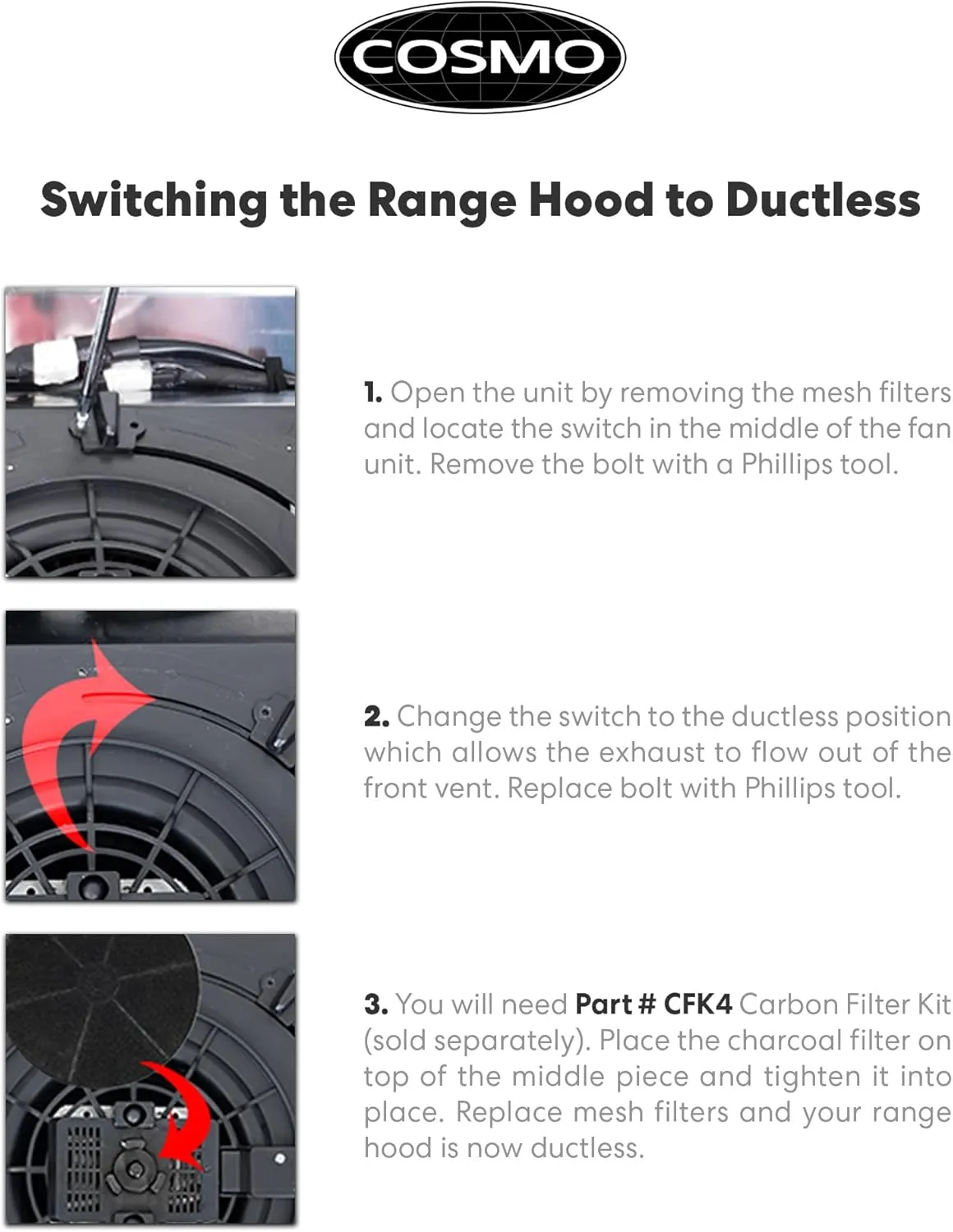 COSMO COS-5MU30 30 in. Delta Collection Ducted Under Cabinet Range Hood, Button Controls, Reusable Filters, LED Lights, Stainless Steel