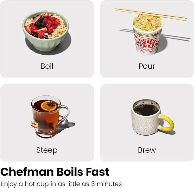 CHEFMAN Electric Kettle - 1.2L 1500W Hot Water Tea Pot with Infuser, BPA Free, Auto Shut Off, Boil-Dry Protection, Removable Lid, LED Light, Cordless Glass Electric Tea Kettle – Stainless Ste