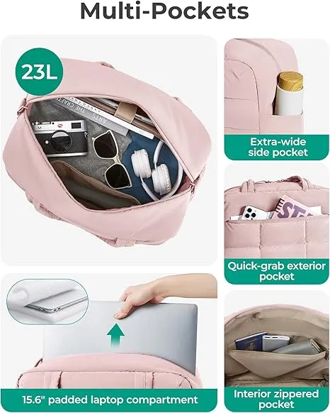 BAGSMART Small Gym Bag for Women, Carry on Travel Duffel Bag, Water-resistant Weekender with Shoe Compartment, Light Pink