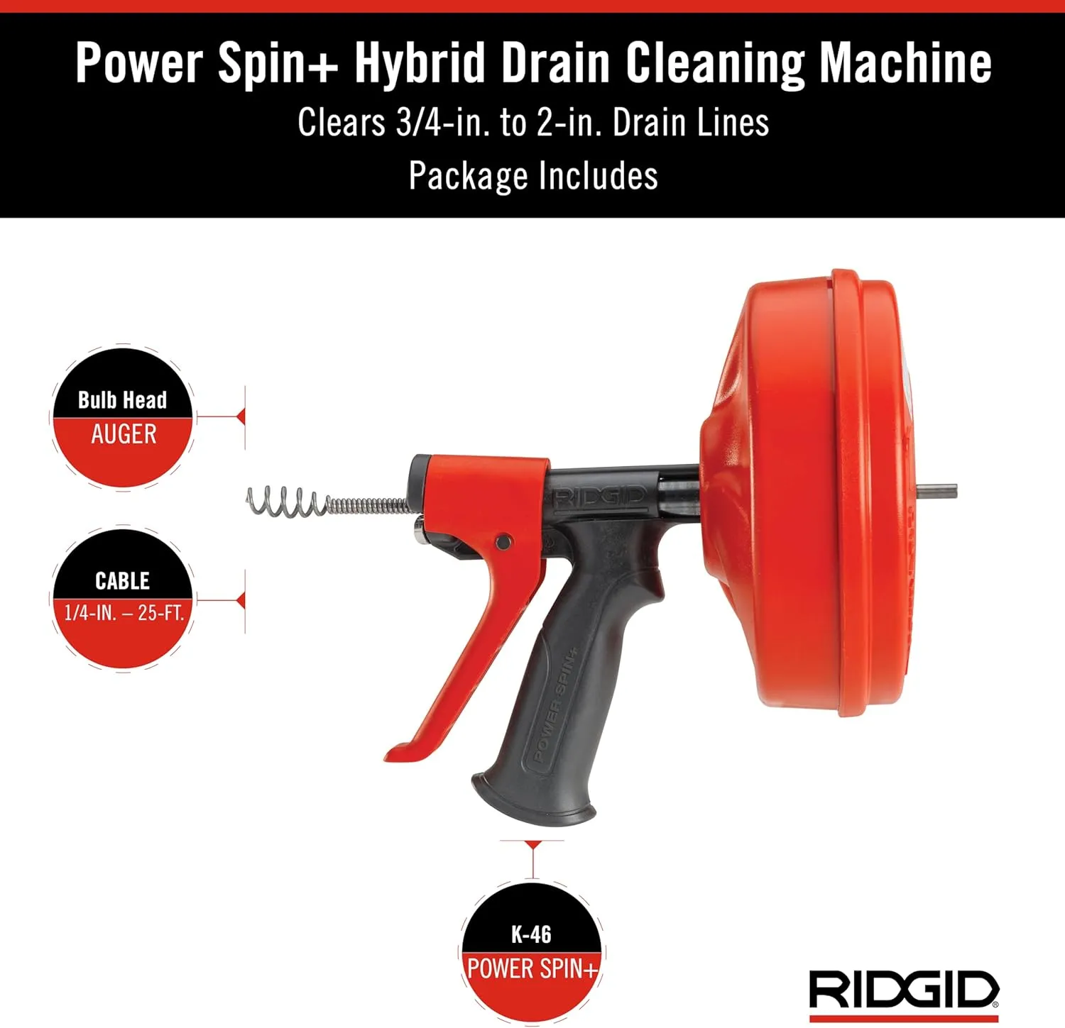 Ridgid 57043 POWER SPIN+ Power Spinner Drain Cleaner