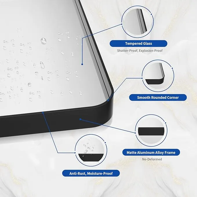 WEER Black Framed Bathroom Mirror, 24X36 Inch Rounded Rectangle Black Bathroom Mirror, Matte Black Bathroom Vanity Mirror for Wall, Anti-Rust, Tempered Glass, Hangs Horizontally or Vertically