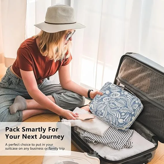 Mossio Hanging Toiletry Bag with Sturdy Hook - Large Portable Cosmetic Makeup Travel Organizer for Men & Women Blue Leaf