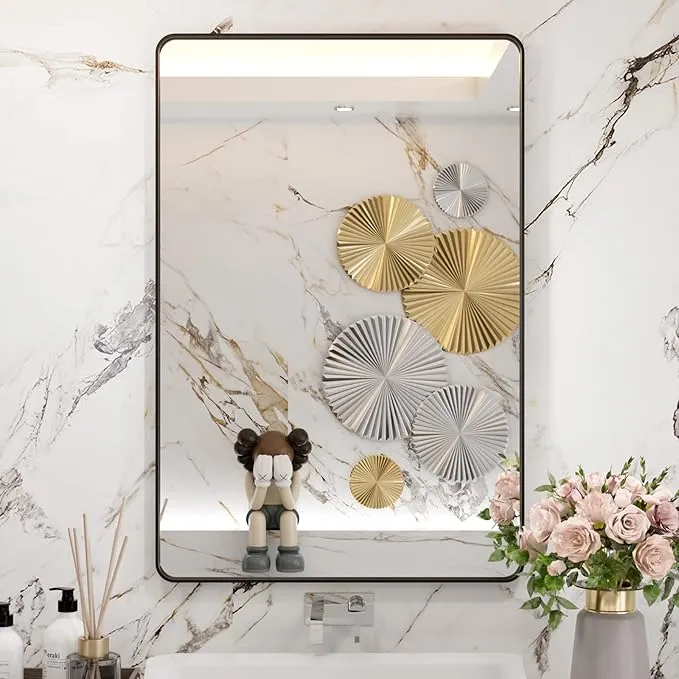 WEER Black Framed Bathroom Mirror, 24X36 Inch Rounded Rectangle Black Bathroom Mirror, Matte Black Bathroom Vanity Mirror for Wall, Anti-Rust, Tempered Glass, Hangs Horizontally or Vertically