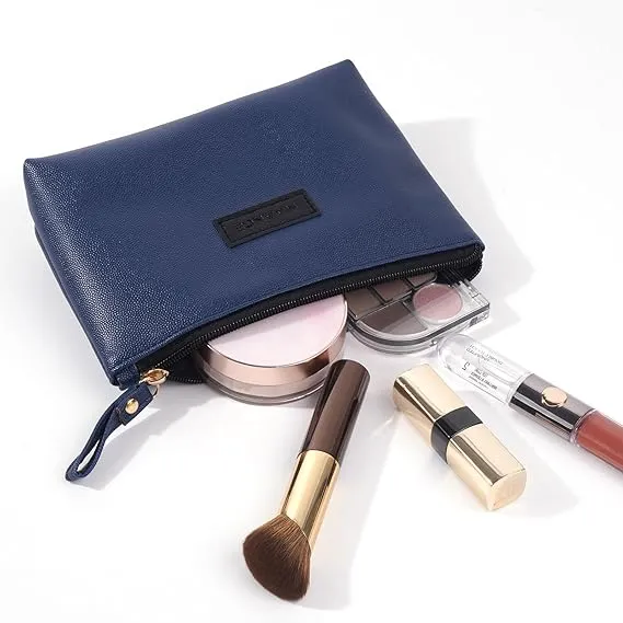 Cosmetic Bags for Women Small Makeup Bag for Purse Pu Leather Makeup Pouch Travel Makeup Bag with Zipper Make Up Bag for Travelling (Dark Blue)