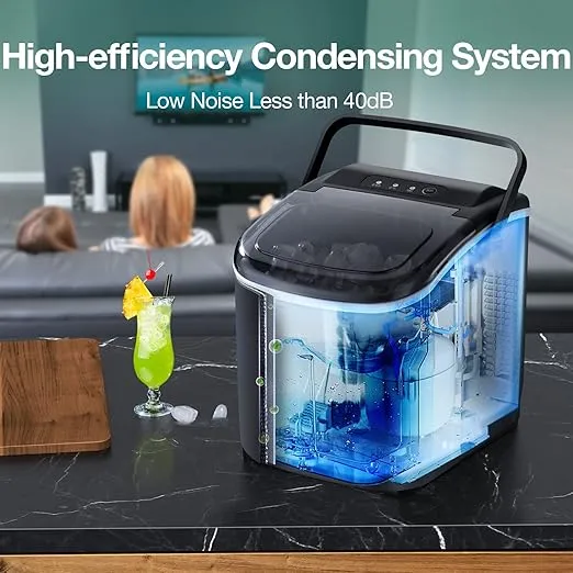 Countertop Ice Maker, Ice Maker Machine 6 Mins 9 Ice, 26.5lbs/24Hrs, Portable Ice Maker Machine with Self-Cleaning, Ice Scoop, and Basket, Compact Ice Maker for Home/Kitchen/Office/Party