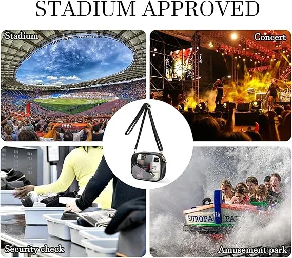 TOBVZOO Clear Purse Crossbody Bag for Women Stadium Approved, Small Leather Clear Bag with Adjustable Strap for Concert Sports Events (Black)