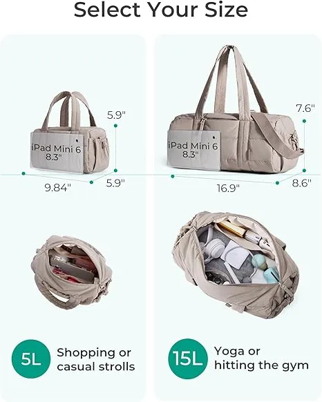 BAGSMART Reiki Mini Gym Bag for Women, Small Duffle Bag with Detachable Strap, Mini Crossbody Bags for Women, 5L Shoulder Bag(9.8 * 5.9 * 5.9 inches), Sand Brown