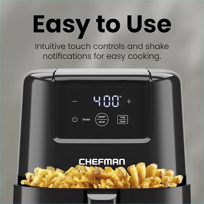 CHEFMAN 2 Qt Mini Air Fryer – Digital Space-Saving Compact Air Fryer with Nonstick and Dishwasher Safe Basket, Quick & Easy Meals in Minutes, Features Digital Timer and Shake Reminder – Black