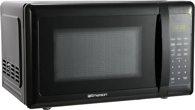 Emerson MW7302B Compact Countertop Microwave Oven with Touch Control, LED Display, 700W, 10 Power Levels, 6 Auto Menus, Glass Turntable and Child Safe Lock, 0.7 Cu., Ft. Black