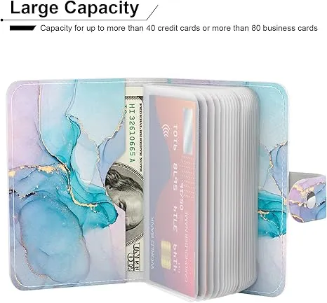Rouidr Business Card Organizer, RFID Business Card Holder, Small Slim Leather Cards Book, Pocket Name Card Holder Wallet for Women, Colorful Ink Marble