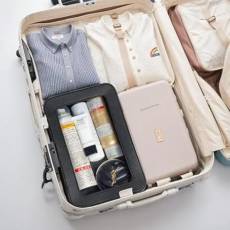 LETGO 2Pack Clear Makeup Bags, TSA Approved Toiletry Bag with Zipper, Clear Makeup Organizer Fit Carry-on Travel Car Accessories Essentials for Women (2Pack-White Set)