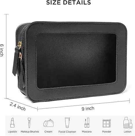 LETGO 2Pack Clear Makeup Bags, TSA Approved Toiletry Bag with Zipper, Clear Makeup Organizer Fit Carry-on Travel Car Accessories Essentials for Women (2Pack-White Set)