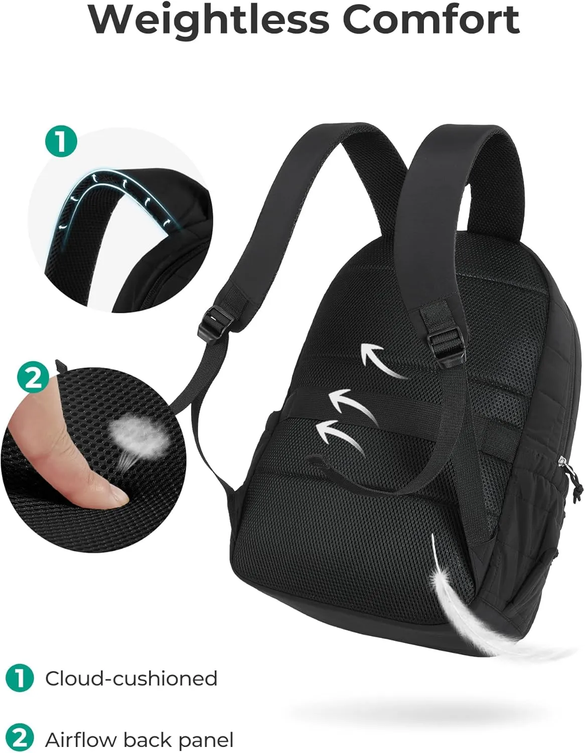 BAGSMART College Laptop Backpack, Travel Backpack for Women, Quilted Casual Daypack, Water-Resistant Bookbag for 15.6 Inch Laptop, Black