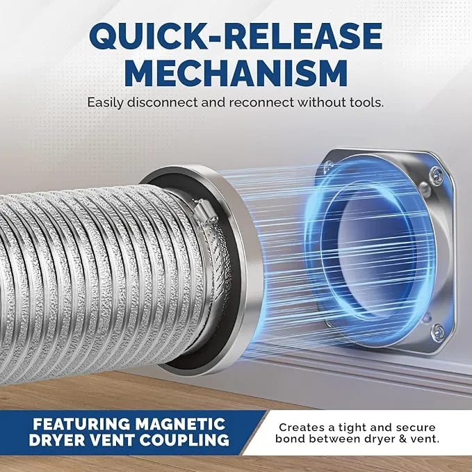 Magnetic Dryer Vent Coupling DV180 - Airtight Seal, Quick-Connect & Easy Clean, Strong Magnet Self-Alignment, Includes 4 Duct and two Clamps"