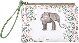 Rantanto Small Cute Cash Coin Purse, Canvas Change Purse, Kawaii Coin Pouch With Handle Christmas Gift For Women Teenager Girls (BG0001 Flower Elephant)