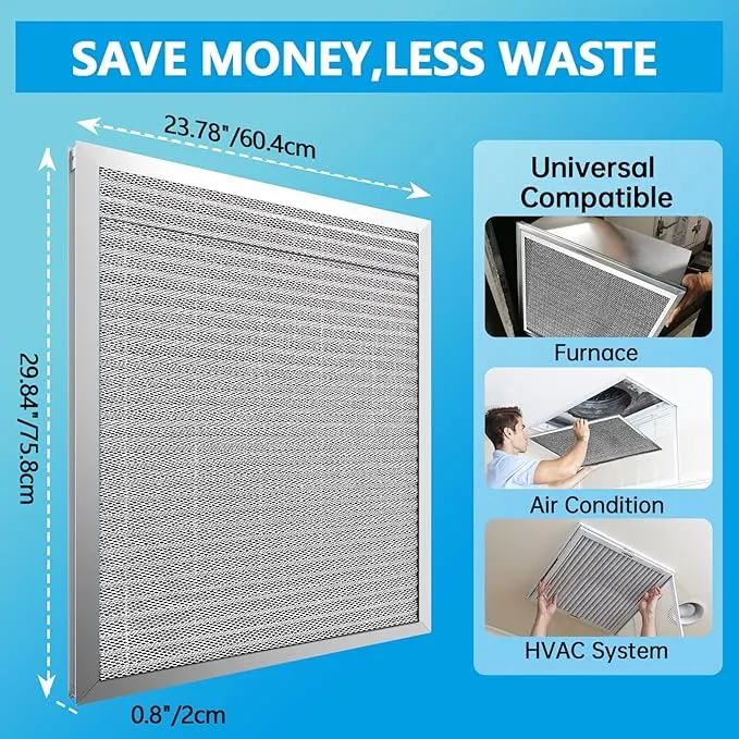 UBeesize 24x30x1 Reusable Electrostatic Air Filter HVAC AC Furnace Filter,MERV 8,Washable, Lasts a Lifetime,Permanent Air Filter,Breathe Fresher,Home And Office(Actual Size:23.78x29.84x0.8 In