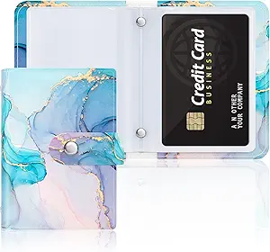 Rouidr Business Card Organizer, RFID Business Card Holder, Small Slim Leather Cards Book, Pocket Name Card Holder Wallet for Women, Colorful Ink Marble