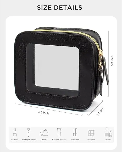 LETGO Mini Clear Makeup Bag for Purse Essentials - Car Accessory, Toiletry Bag for Women & Men (Clear Black)