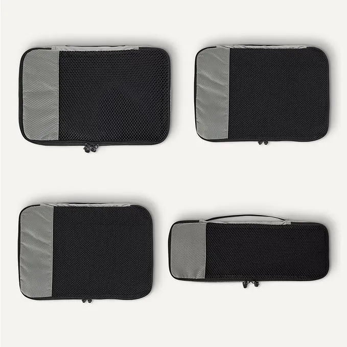 Amazon Essentials 4-Piece Packing Cubes Travel Accessories Set, Luggage Organizer with Double Zipper, Mesh Top, 100% Polyester, Small/Medium/Large/Slim, Gray (Previously Amazon Basics)