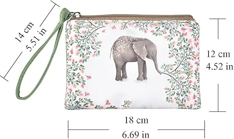 Rantanto Small Cute Cash Coin Purse, Canvas Change Purse, Kawaii Coin Pouch With Handle Christmas Gift For Women Teenager Girls (BG0001 Flower Elephant)