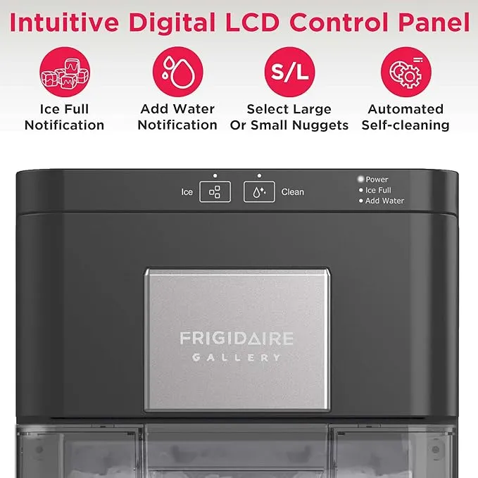FRIGIDAIRE Gallery Countertop Crunchy Chewable Nugget Ice Maker, 44lbs per Day, Auto Self Cleaning, 2.0 Gen, Black