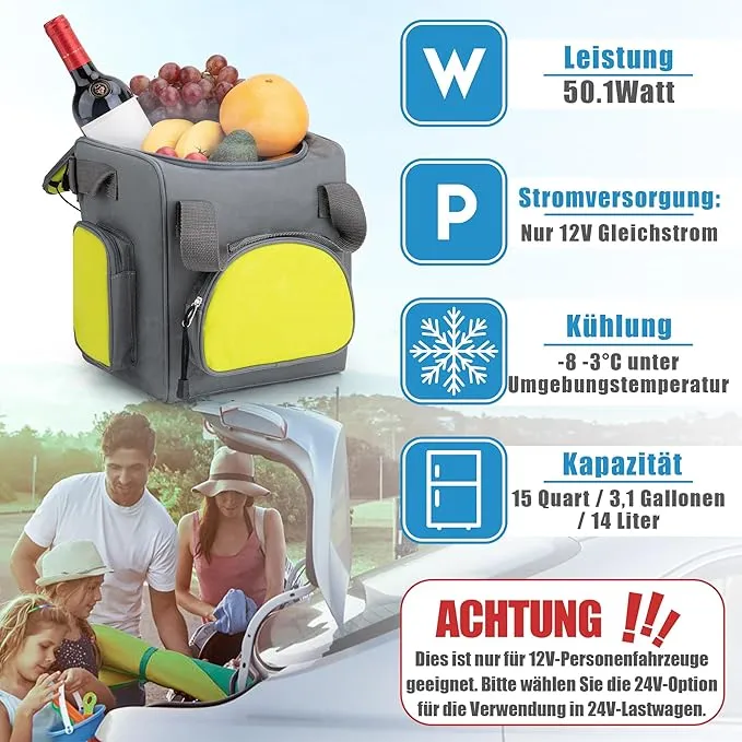 GiTenvy 15-Quarts Car Cooler for Travel Plug In, 14L Small Electric Cooler, 12V Mini Car Fridge Portable Refrigerator for Camping, Soft Sided (12V 50.1W)