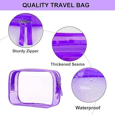 PLULON 2 Pack Clear Travel Toiletry Bag, TSA Approved Toiletry Bag Clear Makeup Bag Quart Size Portable Cosmetic Bags Carry on Travel Accessories Bag for Women Men - Purple