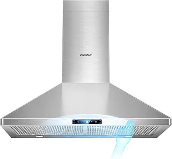 COMFEE' CVP30W7AST 30 Inch 450 CFM 3 Speed Gesture Sensing &Touch Control Panel Stainless Steel Wall Mount Ductless/Ducted Convertible Vent Baffle Filters and 2 LED Lights Range Hood