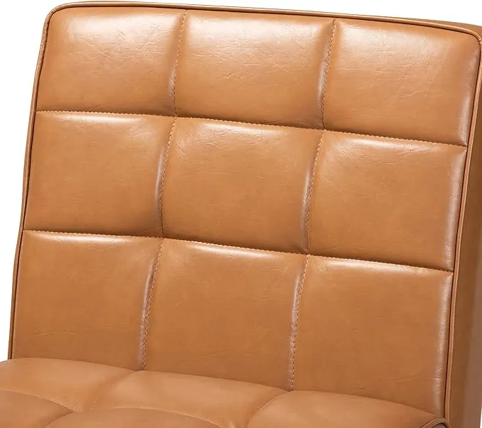 Baxton Studio Sanford Dining Chair Tan Faux Leather Upholstered and Walnut Brown Finished Wood Dining Chair