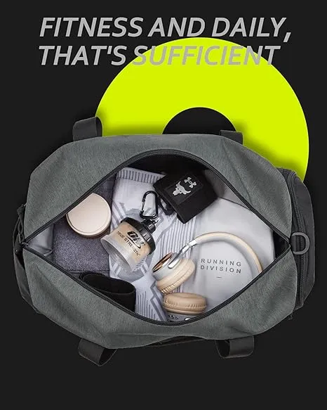 BAGSMART Gym Bags for Men, Foldable Sports Duffle Bag, Lightweight Weekender Duffel Bag With Shoe Compartment, Water Resistant Workout Duffle Sports Bag for Travel Fitness Swimming Yoga, Grey