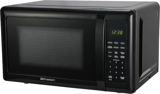 Emerson MW7302B Compact Countertop Microwave Oven with Touch Control, LED Display, 700W, 10 Power Levels, 6 Auto Menus, Glass Turntable and Child Safe Lock, 0.7 Cu., Ft. Black
