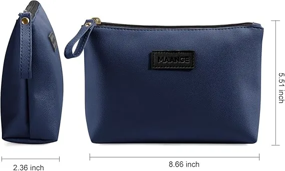Cosmetic Bags for Women Small Makeup Bag for Purse Pu Leather Makeup Pouch Travel Makeup Bag with Zipper Make Up Bag for Travelling (Dark Blue)
