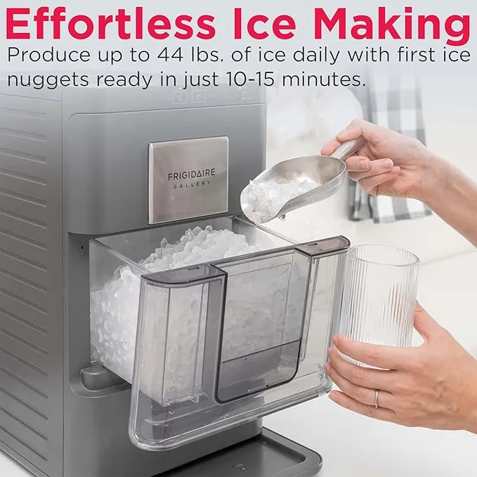 FRIGIDAIRE Gallery Countertop Crunchy Chewable Nugget Ice Maker, 44lbs per Day, Auto Self Cleaning, 2.0 Gen, Black