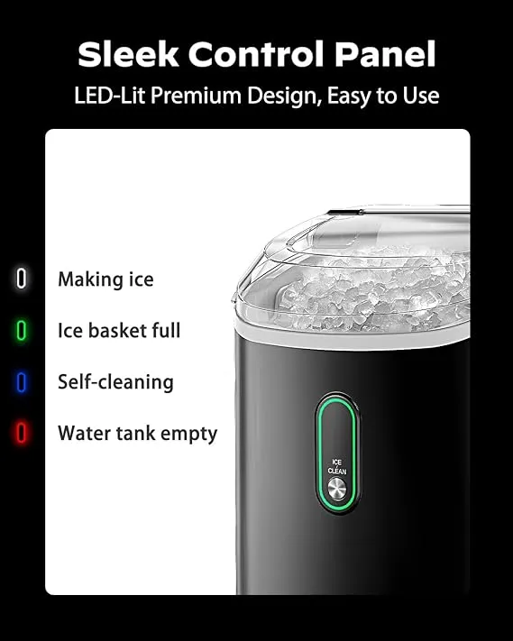 Silonn Nugget Ice Maker Countertop, Portable Pellet Ice Machine with Self-Cleaning Function, Sonic Ice Maker Produces 33lbs of Chewable Ice in 24 Hours, Ideal for Home Kitchen and Office, Bla