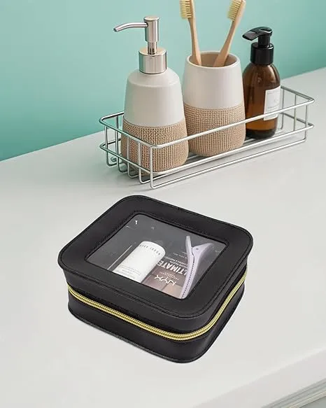 LETGO Mini Clear Makeup Bag for Purse Essentials - Car Accessory, Toiletry Bag for Women & Men (Clear Black)