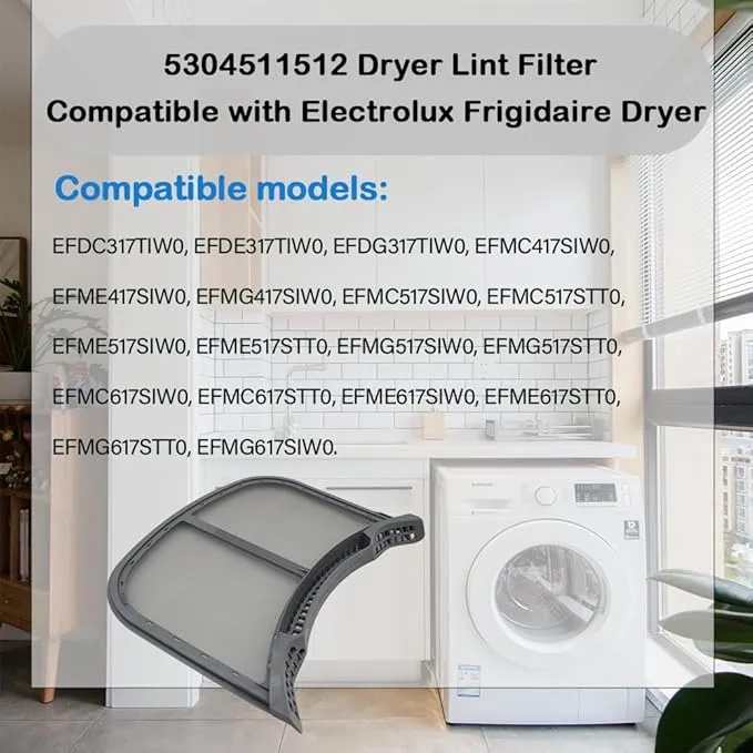 5304511512 Dryer Lint Filter Screen, fit for Electrolux Frigidaire Dryer, replace part 5304505076, 4584403, AP6260854, PS12114610, EAP12114610, Compatible with models EFME517SIW0, EFME517STT0