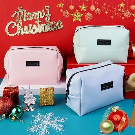 MAANGE Small Makeup Bag For Purse, Travel Cosmetic Bag Makeup Pouch PU Leather Portable Versatile Zipper Pouch For Women (Pink)