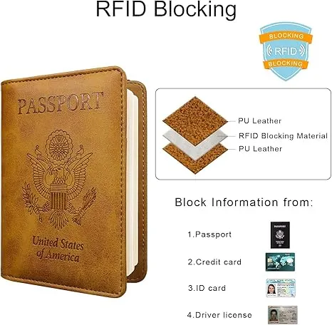 WALNEW Passport Holder for Travel, RFID Passport Cover Wallet for Women Men, PU Leather Passport Book Card Holder Case with Pen, Travelling Essentials for Flying