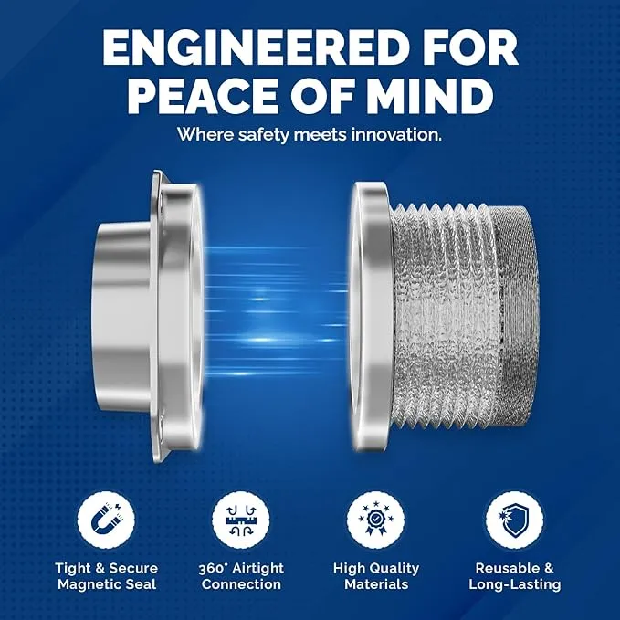 Magnetic Dryer Vent Coupling DV180 - Airtight Seal, Quick-Connect & Easy Clean, Strong Magnet Self-Alignment, Includes 4 Duct and two Clamps"